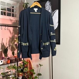 Paris LInena Cardigan M Nautical Anchor Wheel Gold Tone Buttons Pockets Cruise‎